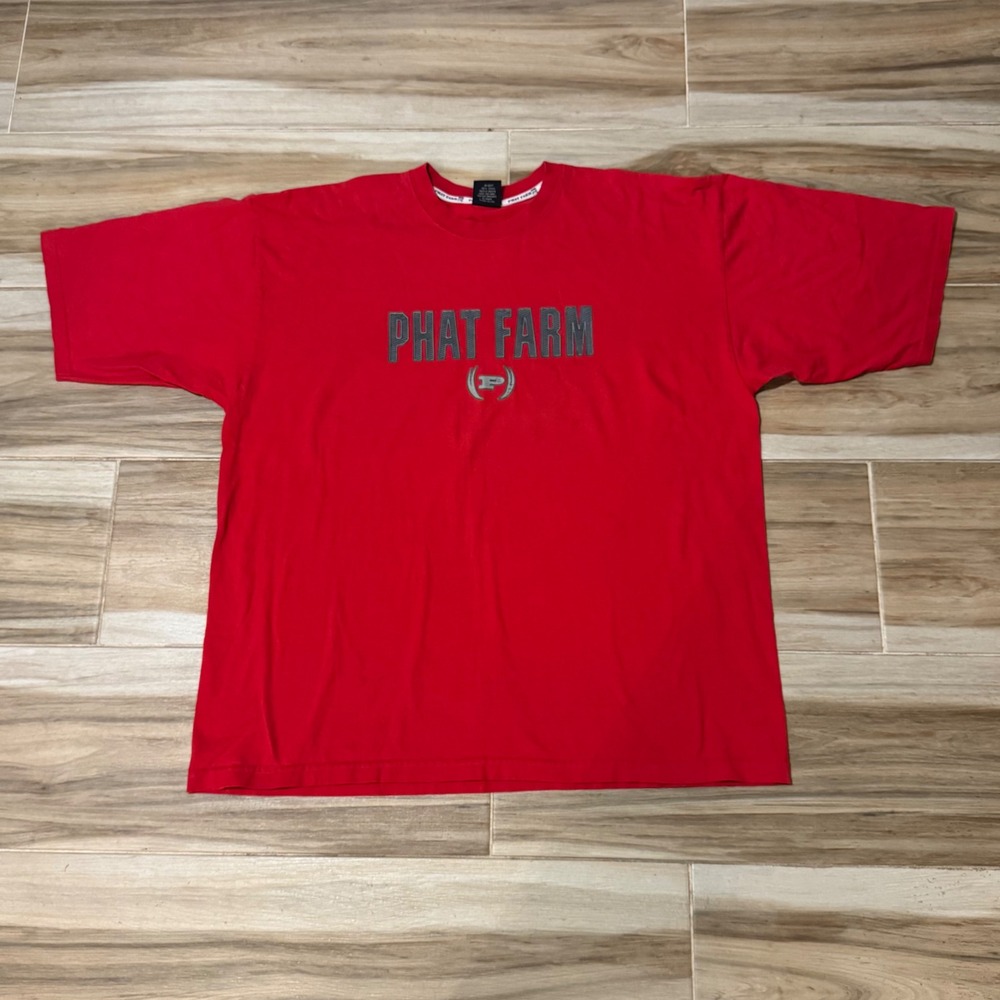 VTG 90s Phat Farm T Shirt XXL Red Spellout Graphic Tee Made in USA Y2K Hip Hop